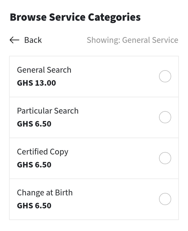 The official list of general services and fees
