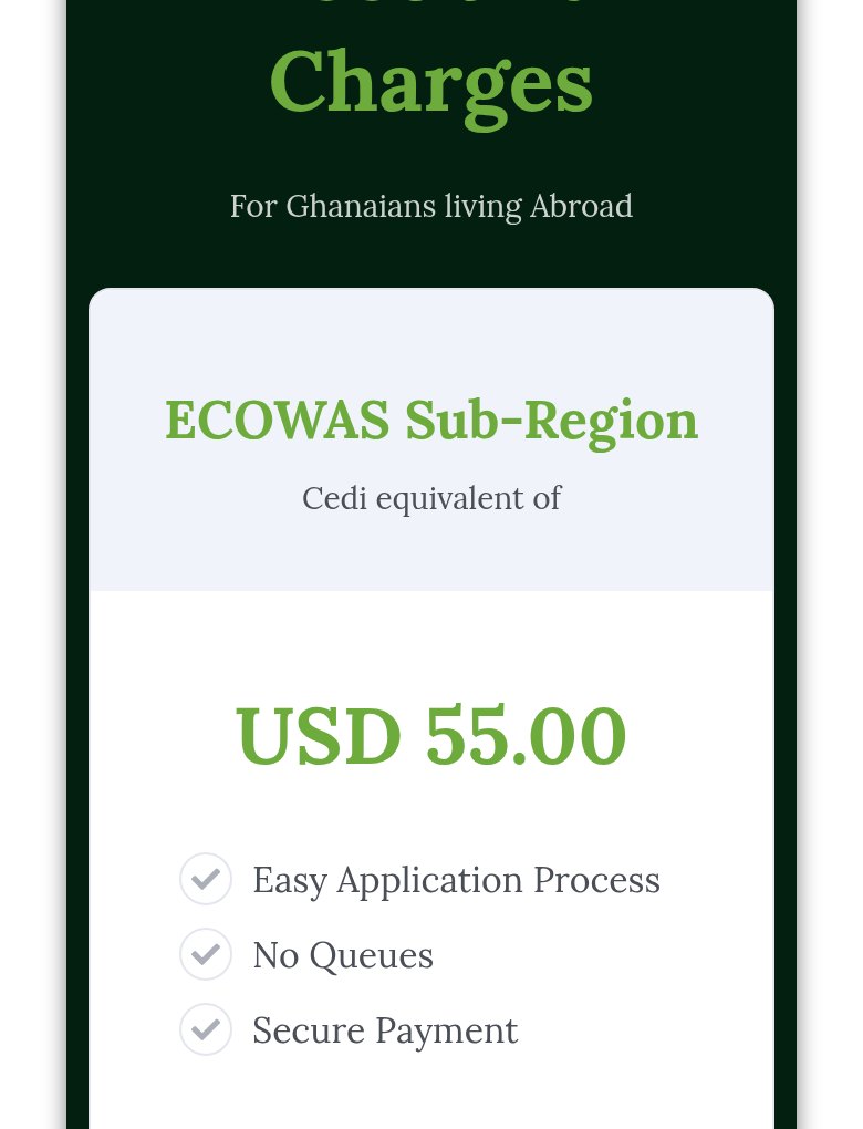 Fees for Ghanaians living abroad on the official NIA website