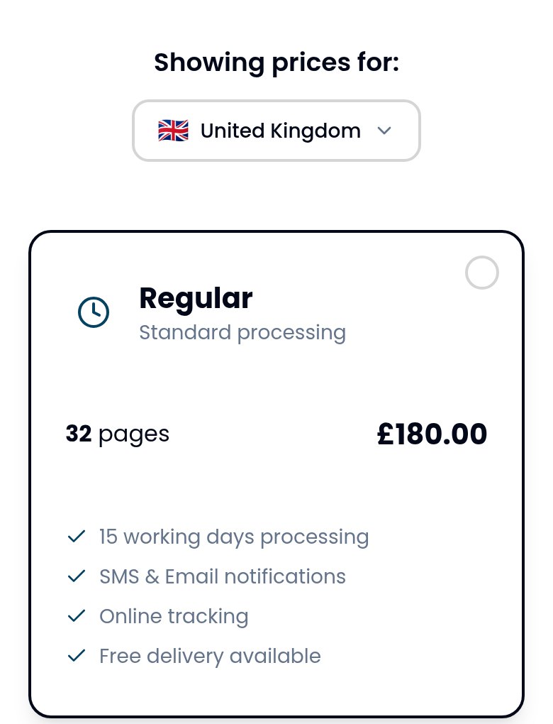 UK passport pricing on the official Ghana Passport Office portal