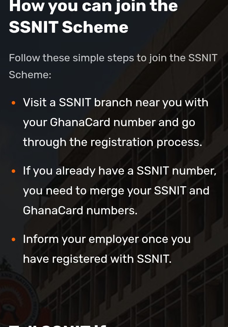 The official SSNIT steps to join the scheme