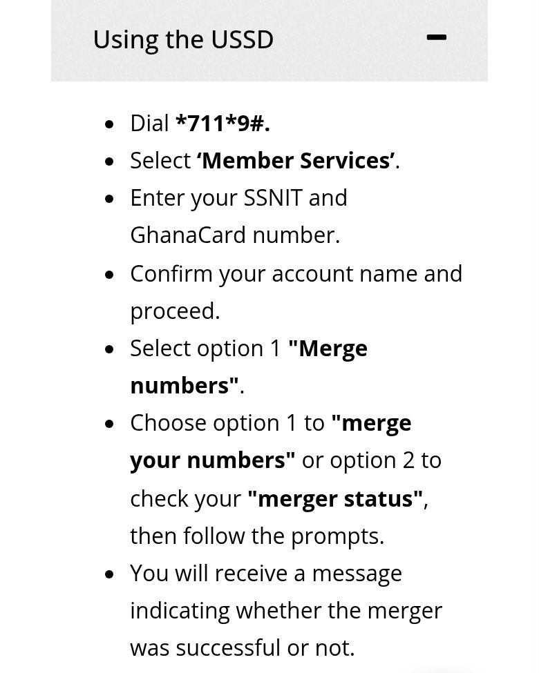 The official SSNIT steps to merge numbers by USSD