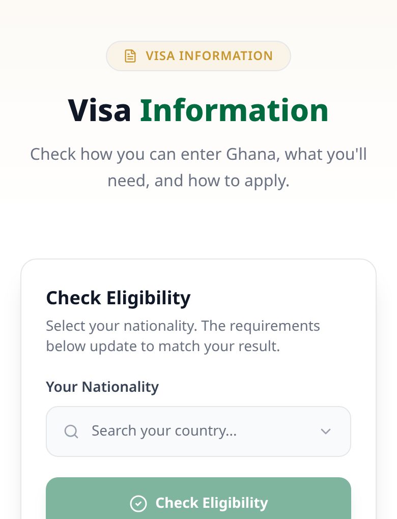 The eligibility checker on the official Ghana eVisa portal