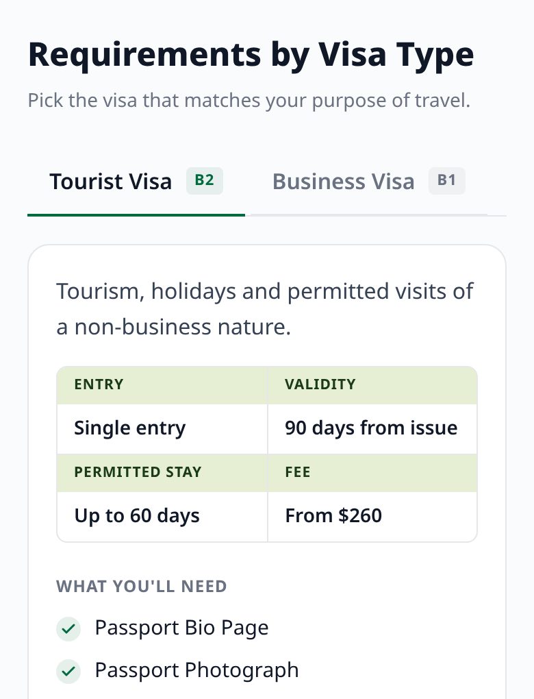 Tourist and Business visa details on the official Ghana eVisa portal